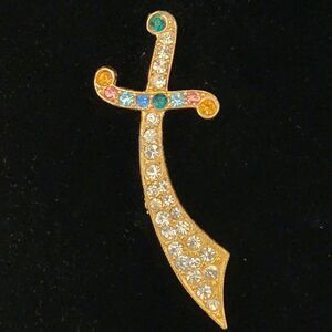 LG Scimitar Curved Sword Pin Rhinestone Brooch Vintage Costume Estate Jewelry
